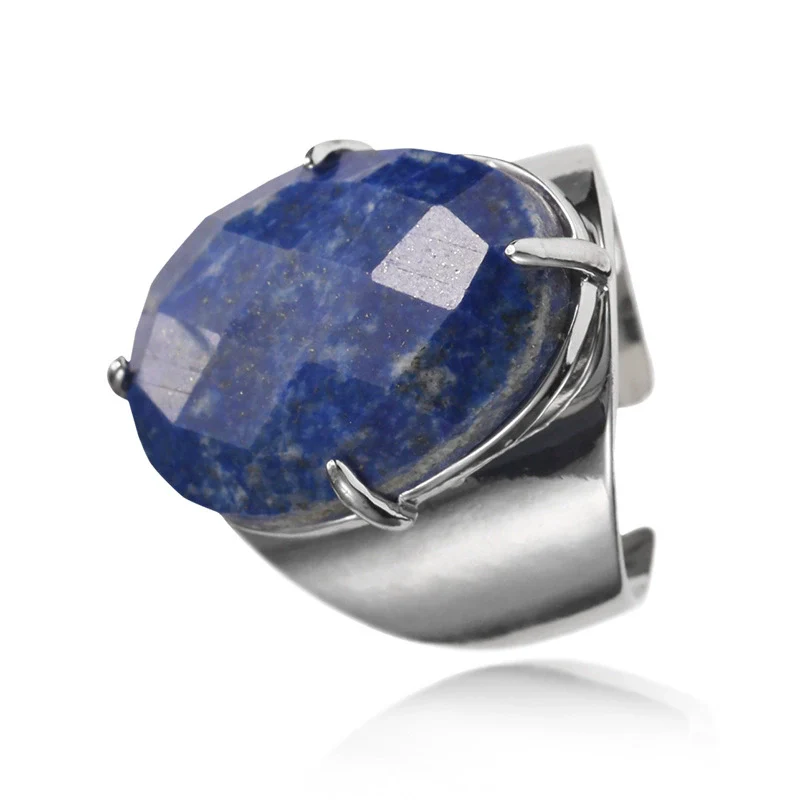 Women's Adjustable Natural Stone Ring Agate Gold Plated Geometric Style Jewelry - Image 11
