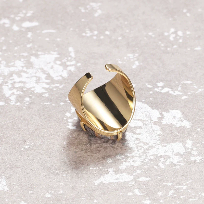 Women's Adjustable Natural Stone Ring Agate Gold Plated Geometric Style Jewelry - Image 4