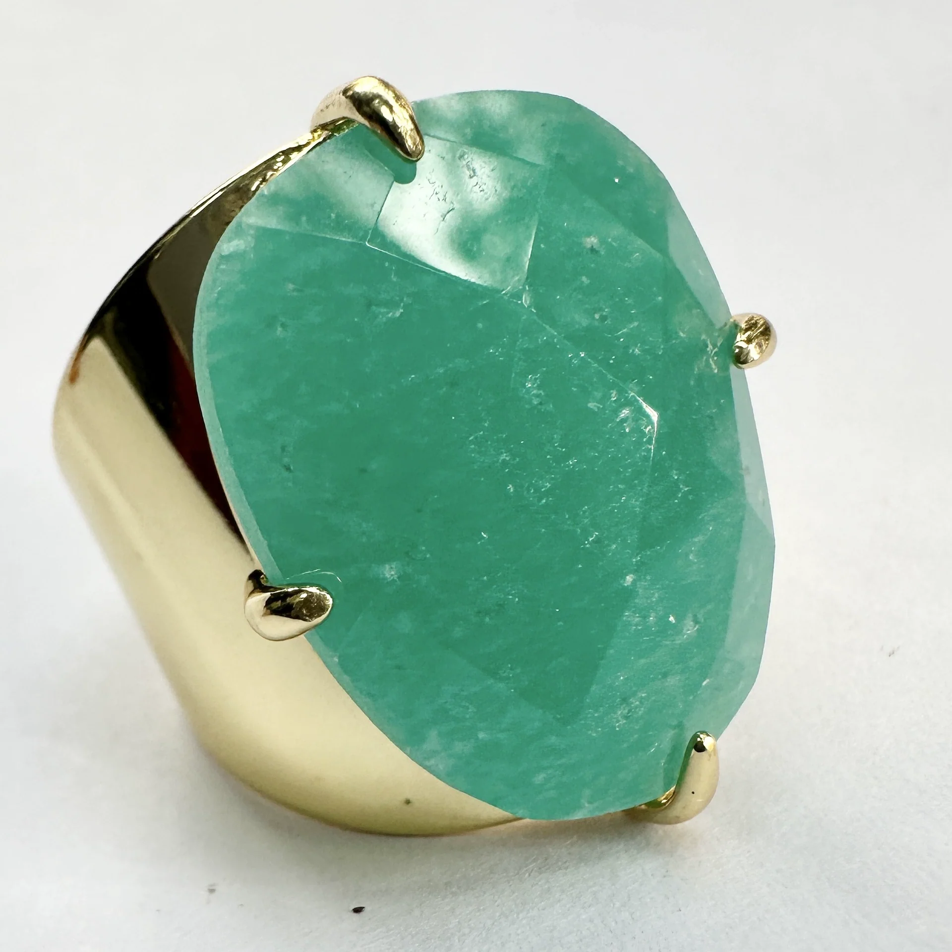 Women's Adjustable Natural Stone Ring Agate Gold Plated Geometric Style Jewelry - Image 6