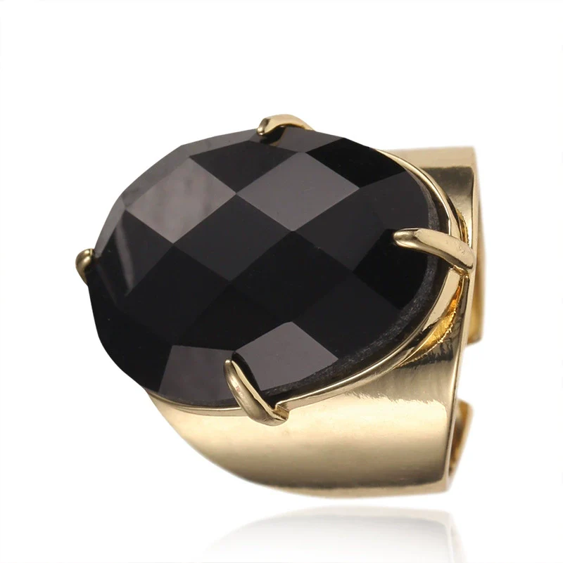 Women's Adjustable Natural Stone Ring Agate Gold Plated Geometric Style Jewelry - Image 9