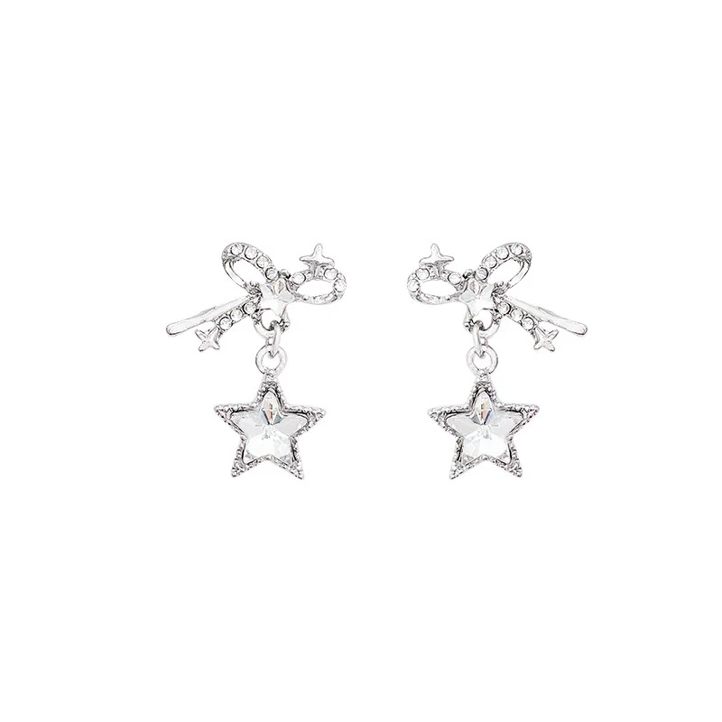 Women's Alloy And 925 Silver Bow And Star Earrings With Electroplating - Image 5