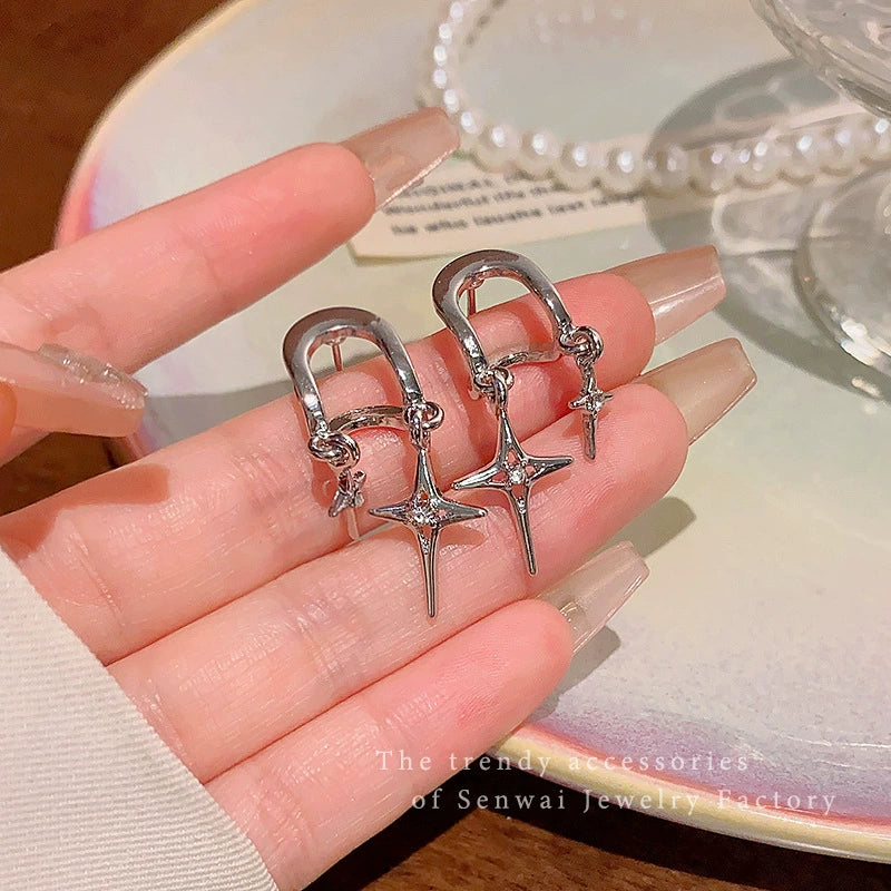 Women's Alloy And 925 Silver Bow And Star Earrings With Electroplating - Image 6