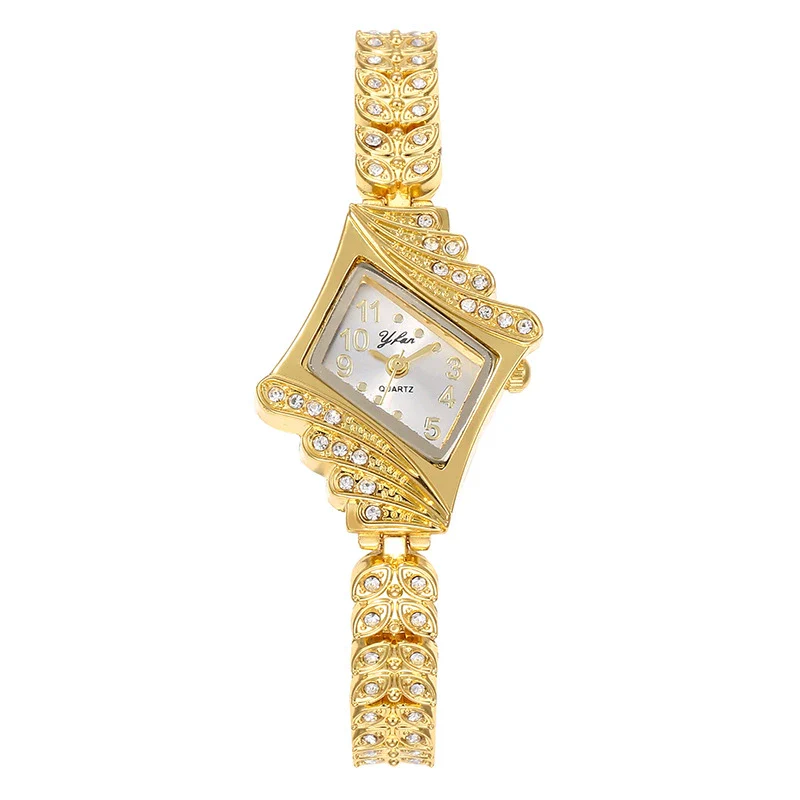 Women's Alloy And Imitation Leather Bracelet Fashion Quartz Watch With Round Dial And Rhinestones - Image 9