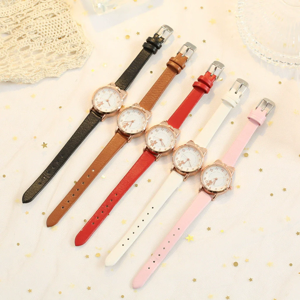 Women's Alloy And Imitation Leather Fresh Cute Cat Quartz Watch With Round Dial And Titanium Buckle - Image 2