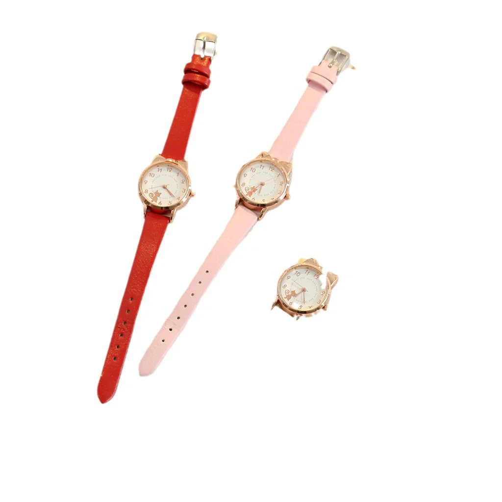 Women's Alloy And Imitation Leather Fresh Cute Cat Quartz Watch With Round Dial And Titanium Buckle - Image 5