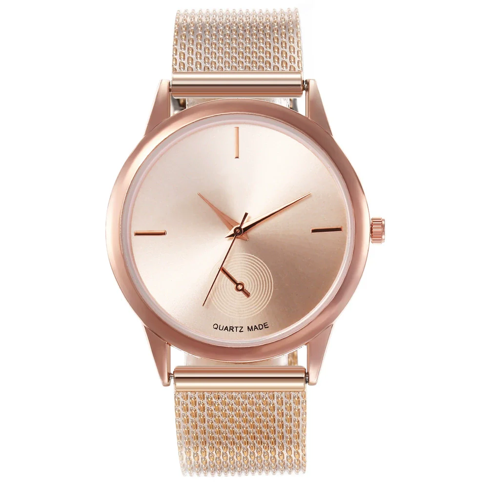 Women's Alloy And Plastic Mesh Quartz Watch With Round Dial And Fashion Style