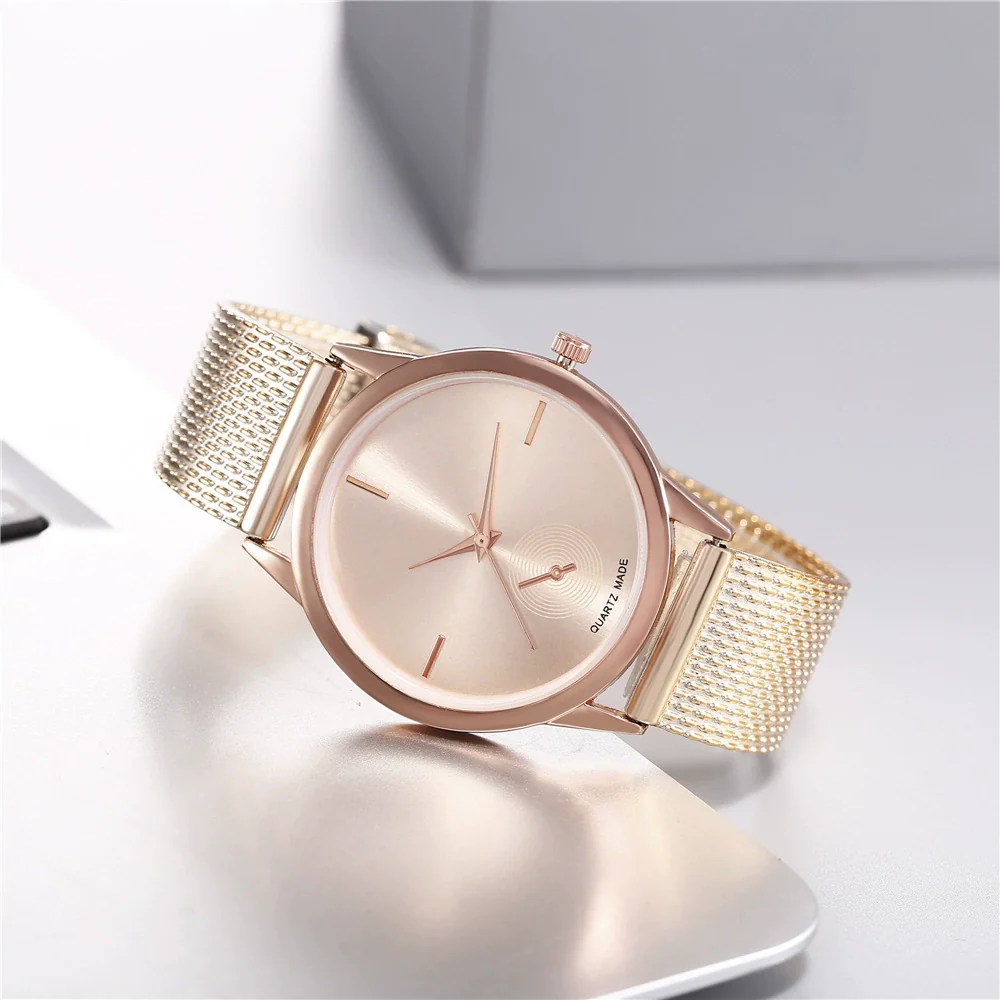 Women's Alloy And Plastic Mesh Quartz Watch With Round Dial And Fashion Style - Image 3