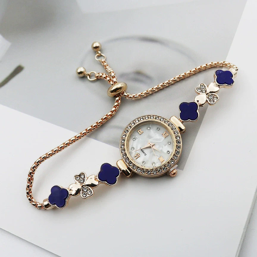 Women's Alloy And Stainless Steel Four Leaf Clover Fashion Pull Bracelet Watch With Round Dial - Image 8
