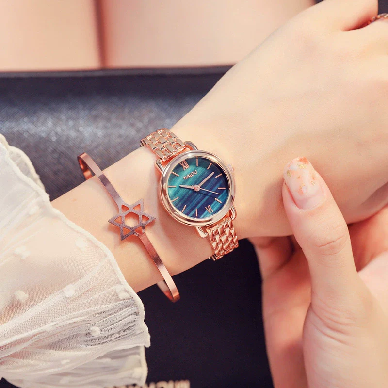 Women's Alloy And Stainless Steel Marble Band Quartz Watch Round Dial Printed Logo Leisure Style