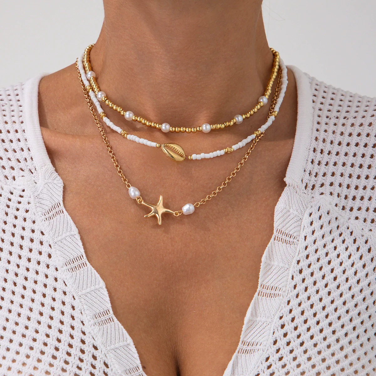 Women's Alloy Ball Chain Necklace With Star Pattern And Electroplating Featuring Irregular Shell And Starfish Beads - Image 4
