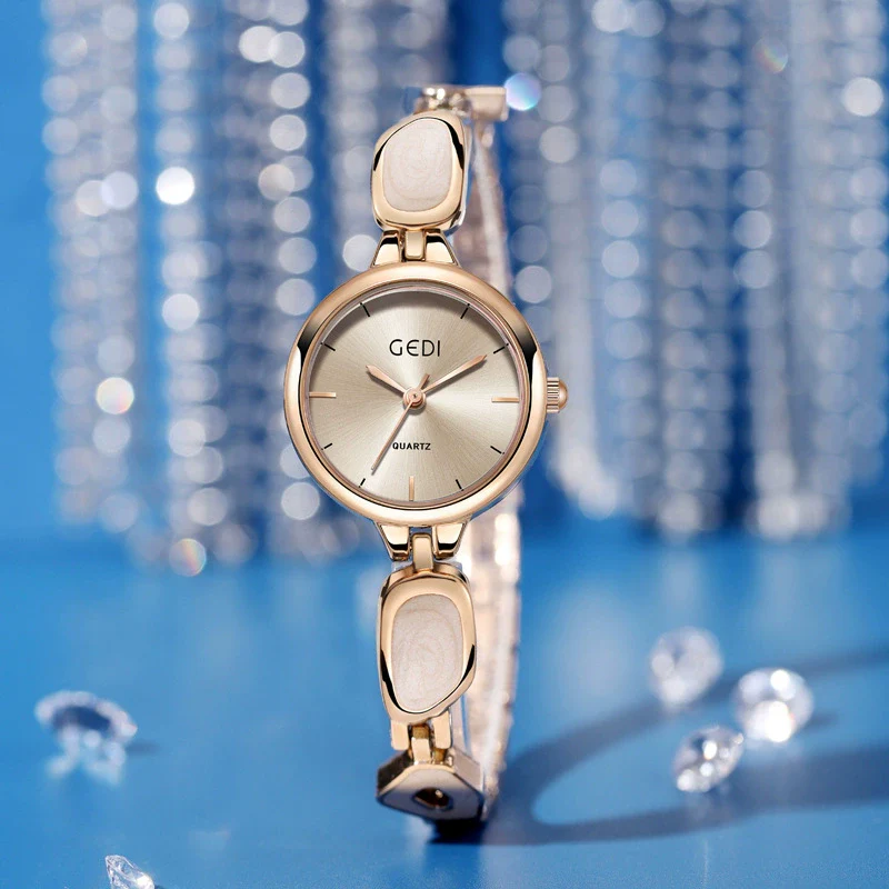 Women's Alloy Band And Case Fashion Light Luxury Disc Elegant Quartz Watch With Sun Pattern And Spiral Crown - Image 3