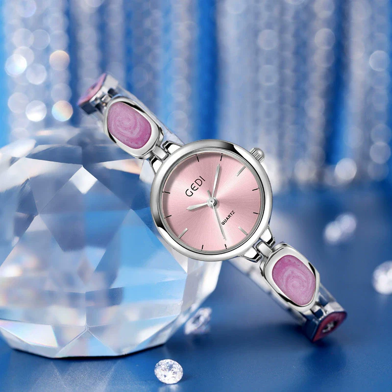 Women's Alloy Band And Case Fashion Light Luxury Disc Elegant Quartz Watch With Sun Pattern And Spiral Crown - Image 4