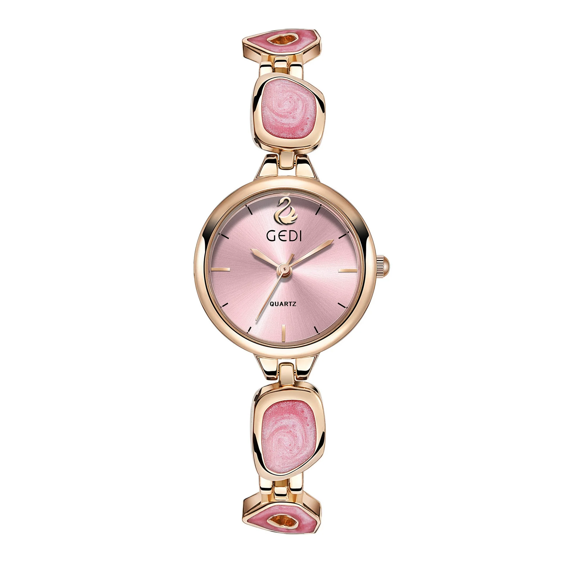 Women's Alloy Band And Case Fashion Light Luxury Disc Elegant Quartz Watch With Sun Pattern And Spiral Crown - Image 6