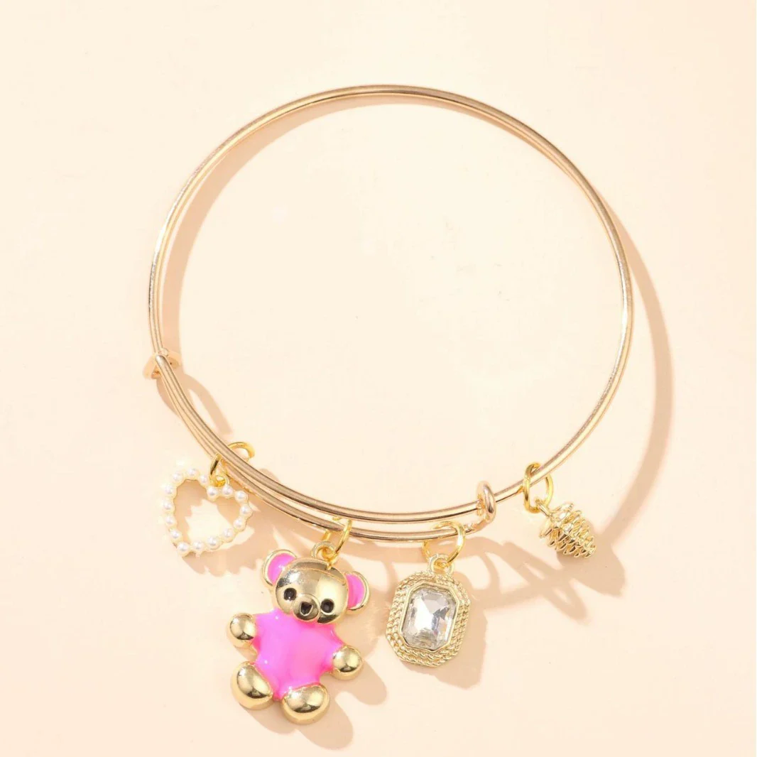 Women's Alloy Bear Bracelet With The Crown Pattern And Microinlay Process In Hot Pink Color - Image 2