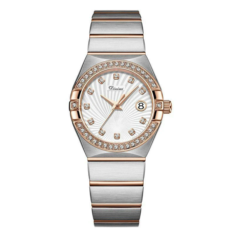 Women's Alloy Belt Quartz Casual Light Luxury Round Dial Diamond Threepin Calendar Watch - Image 7