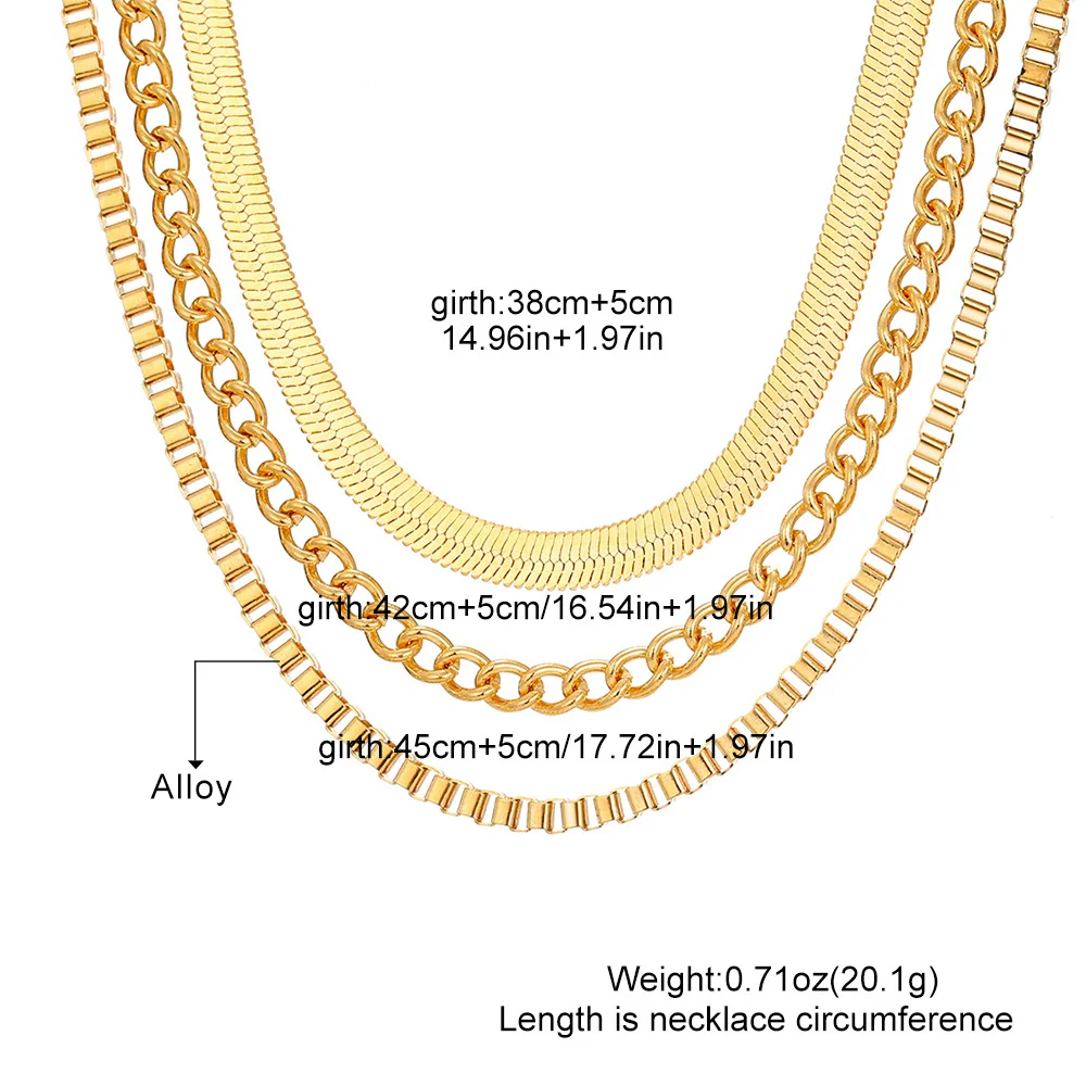 Women's Alloy Box Chain Multilayer Stacked Vintage Golden Necklace With Geometric Design And Electroplating - Image 2