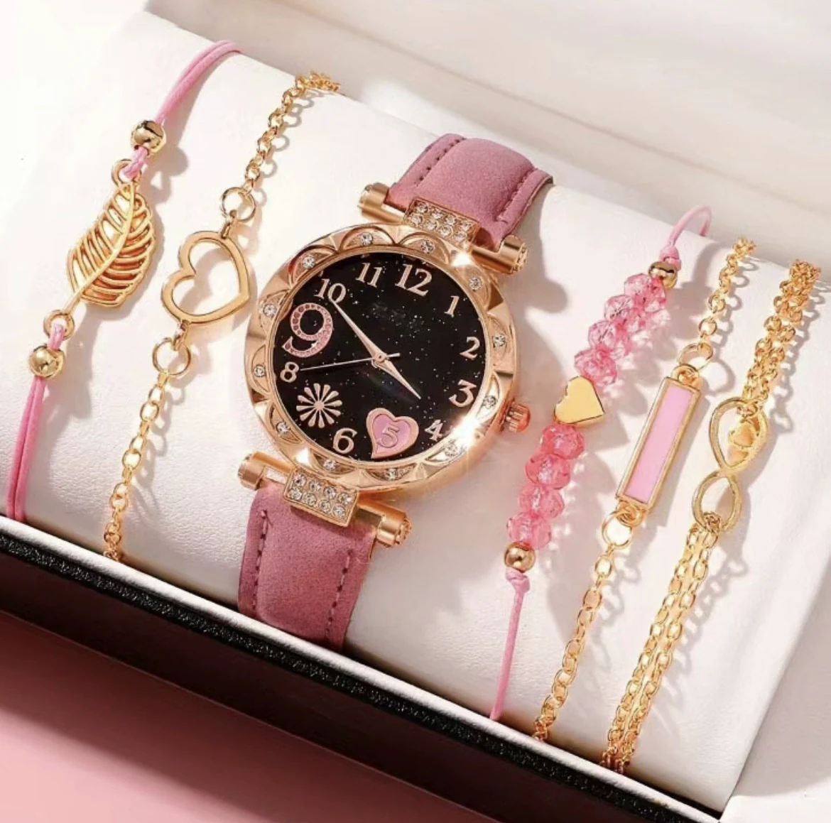 Women's Alloy Case And Strap Diamond Dial Quartz Watch Beaded Bracelet Set Round Dial Fashionable - Image 3