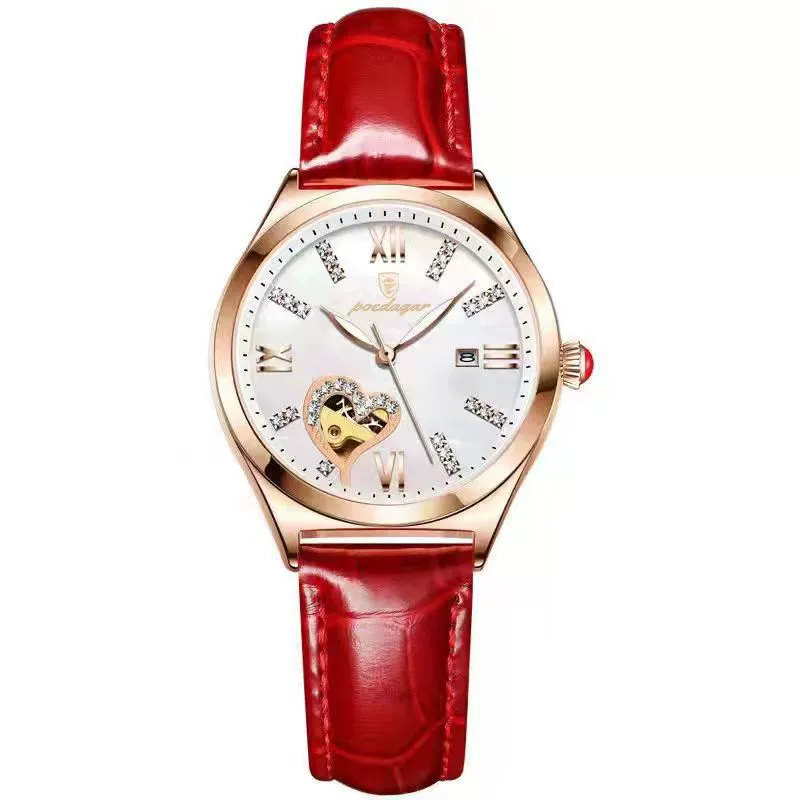 Women's Alloy Case Genuine Leather Strap Round Dial Swiss Certified Diamond Calendar Waterproof Luminous Leisure Watch - Image 5
