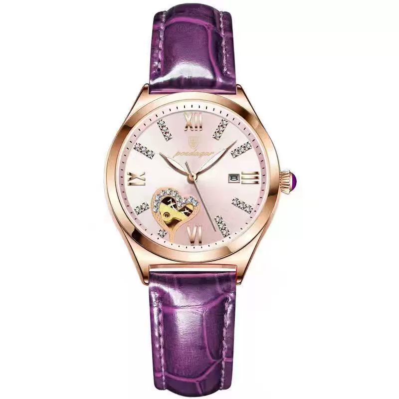 Women's Alloy Case Genuine Leather Strap Round Dial Swiss Certified Diamond Calendar Waterproof Luminous Leisure Watch - Image 6
