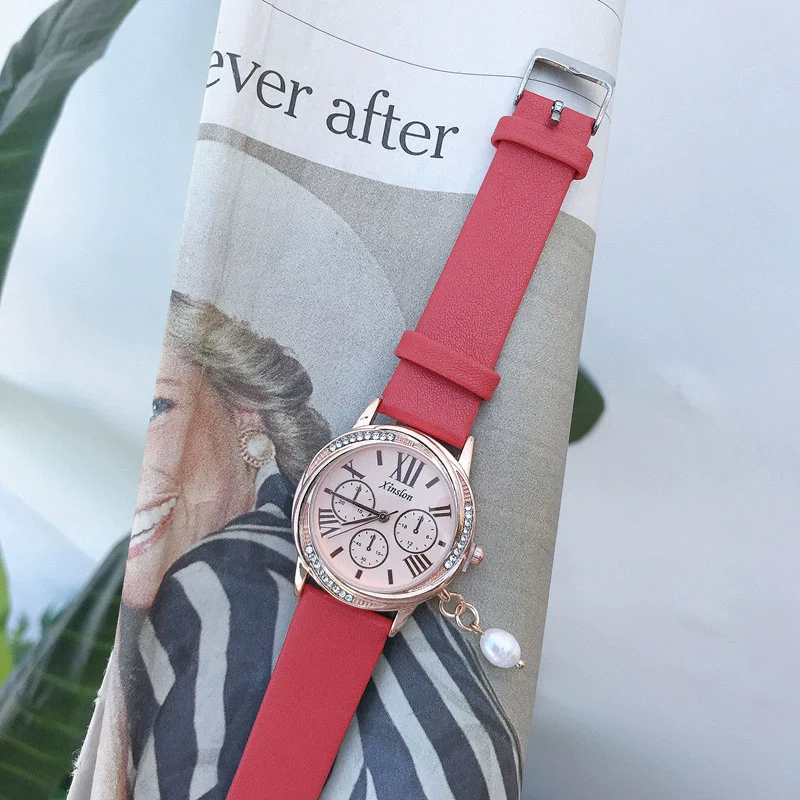 Women's Alloy Case Imitation Leather Strap Round Dial Casual Fashion Watch With Printed Logo - Image 7