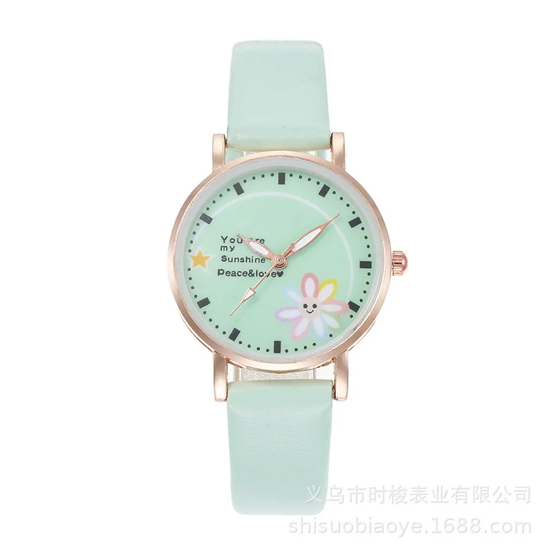 Women's Alloy Case Imitation Leather Strap Round Dial Daisy Pattern Leisure Watch - Image 6