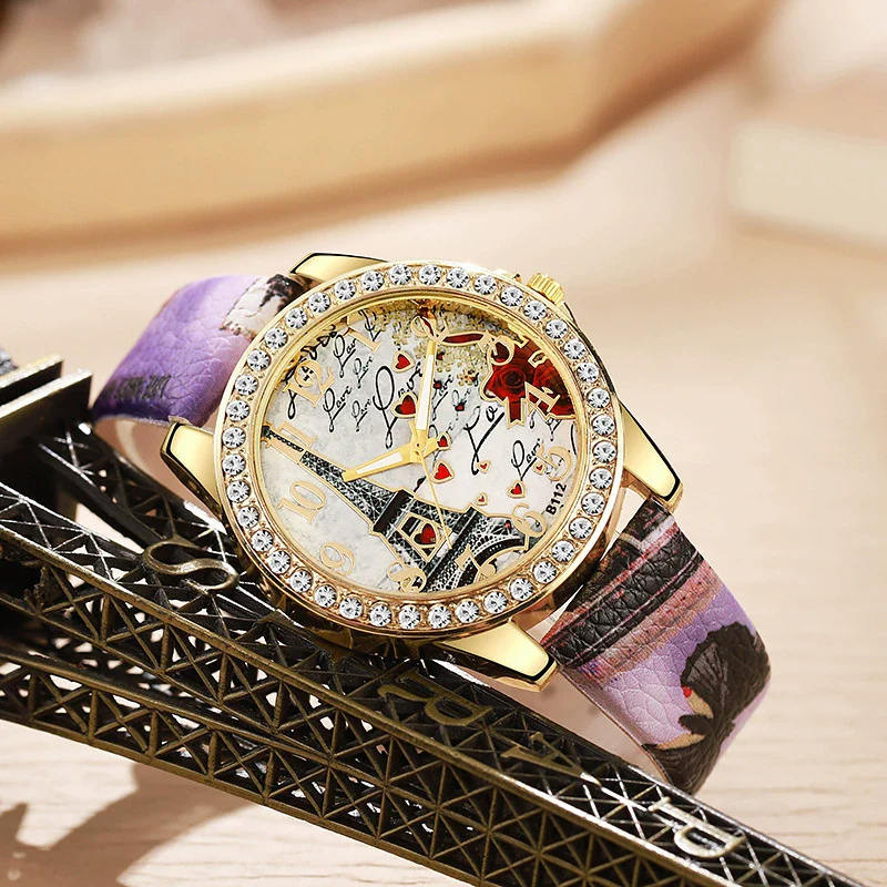 Women's Alloy Case Imitation Leather Strap Snake Pattern Digital Diamondset Round Dial Watch - Image 2