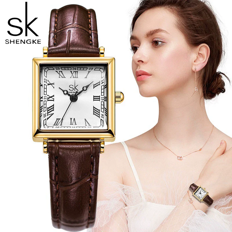 Women's Alloy Case Microfiber Strap Square Dial Waterproof Vintage Fashionable Watch With Square Steel Buckle