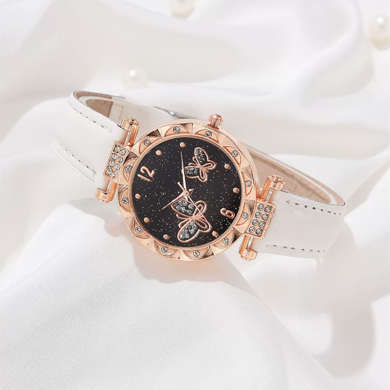 Women's Alloy Case Ordinary Glass Mirror Imitation Leather Strap Round Dial Leisure Style Watch And Bracelet Necklace Suit - Image 11