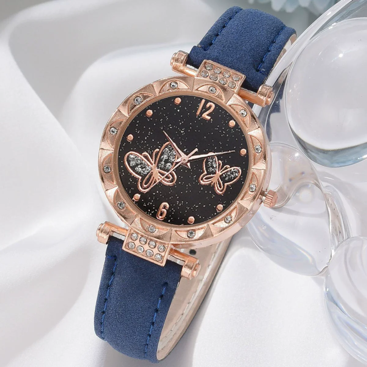 Women's Alloy Case Ordinary Glass Mirror Imitation Leather Strap Round Dial Leisure Style Watch And Bracelet Necklace Suit - Image 7