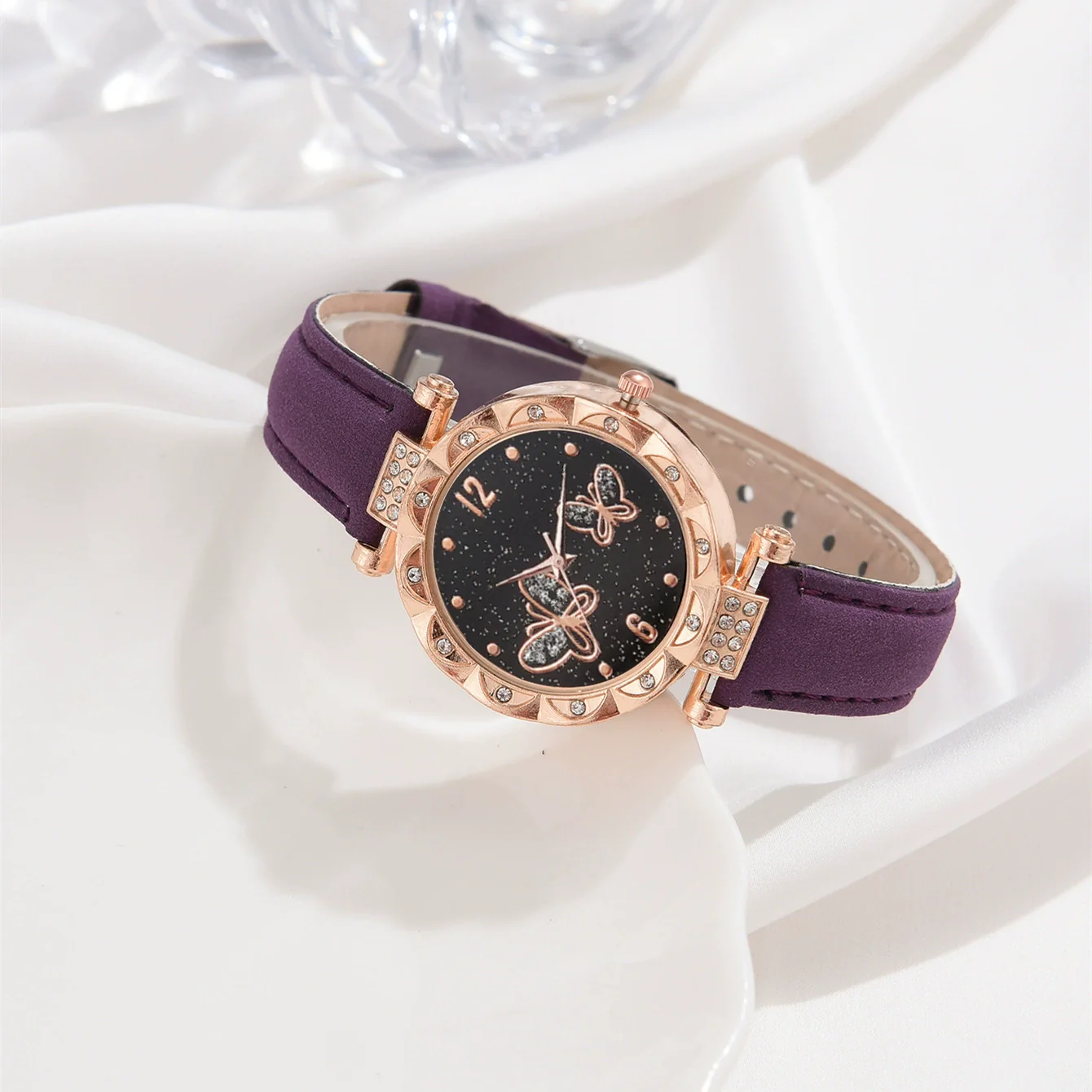 Women's Alloy Case Ordinary Glass Mirror Imitation Leather Strap Round Dial Leisure Style Watch And Bracelet Necklace Suit - Image 9