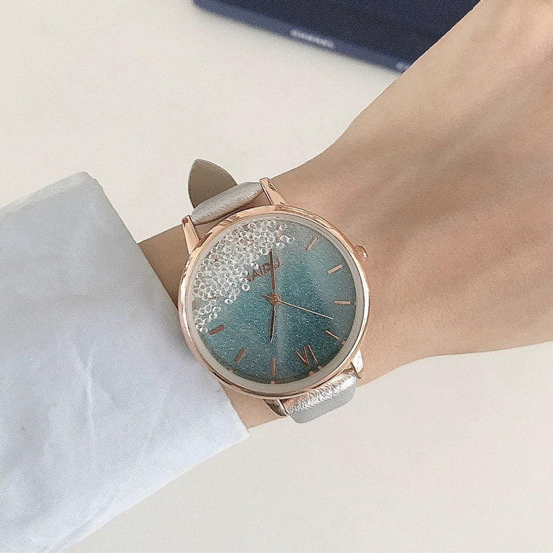 Women's Alloy Case Ordinary Glass Mirror Leisure Style Gipsophila Wristwatch