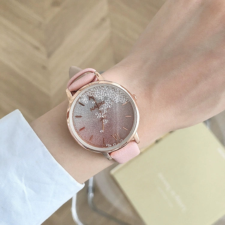 Women's Alloy Case Ordinary Glass Mirror Leisure Style Gipsophila Wristwatch - Image 10