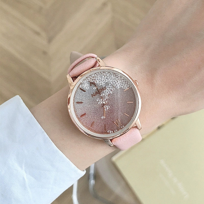 Women's Alloy Case Ordinary Glass Mirror Leisure Style Gipsophila Wristwatch - Image 2