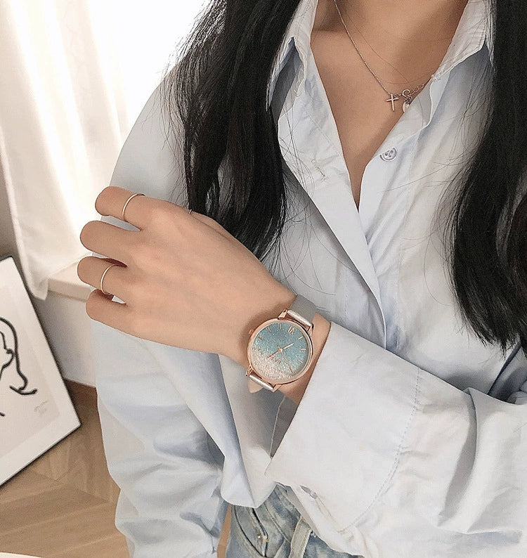 Women's Alloy Case Ordinary Glass Mirror Leisure Style Gipsophila Wristwatch - Image 5