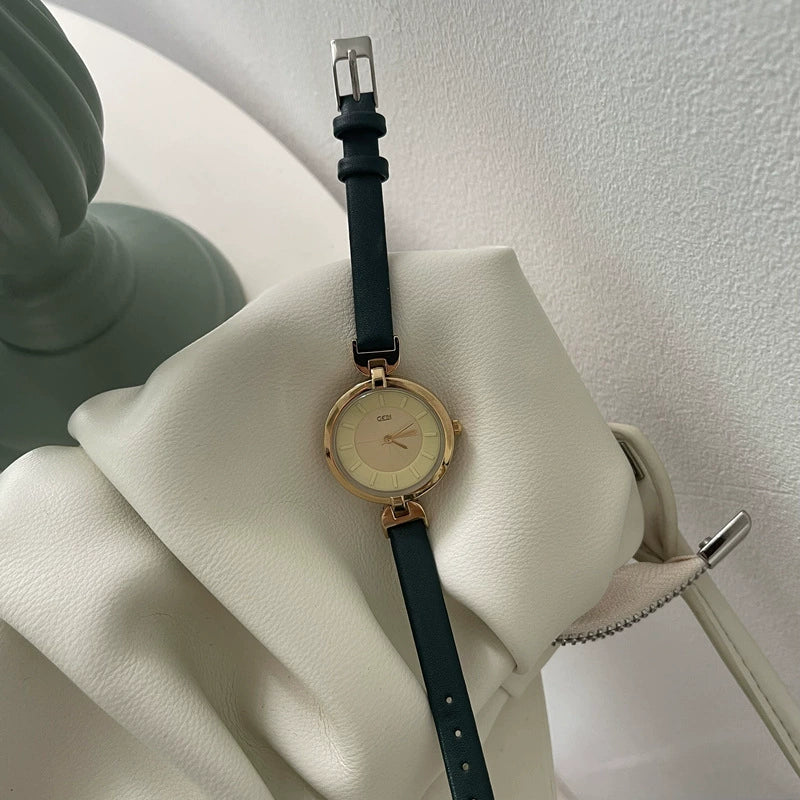 Women's Alloy Case Ordinary Glass Mirror Leisure Style Round Thin Strap Watch - Image 3