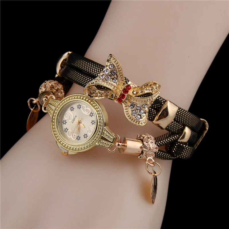 Women's Alloy Case Pu Strap Butterfly Bracelet Quartz Watch Jewelry - Image 4