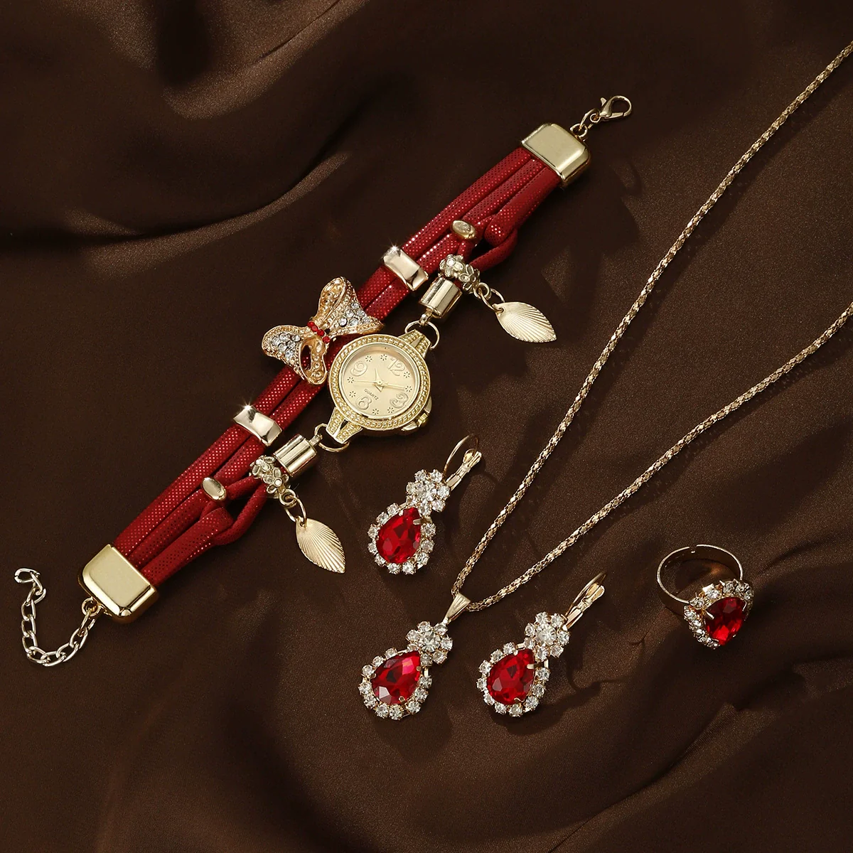 Women's Alloy Case Pu Strap Butterfly Bracelet Quartz Watch Jewelry - Image 6