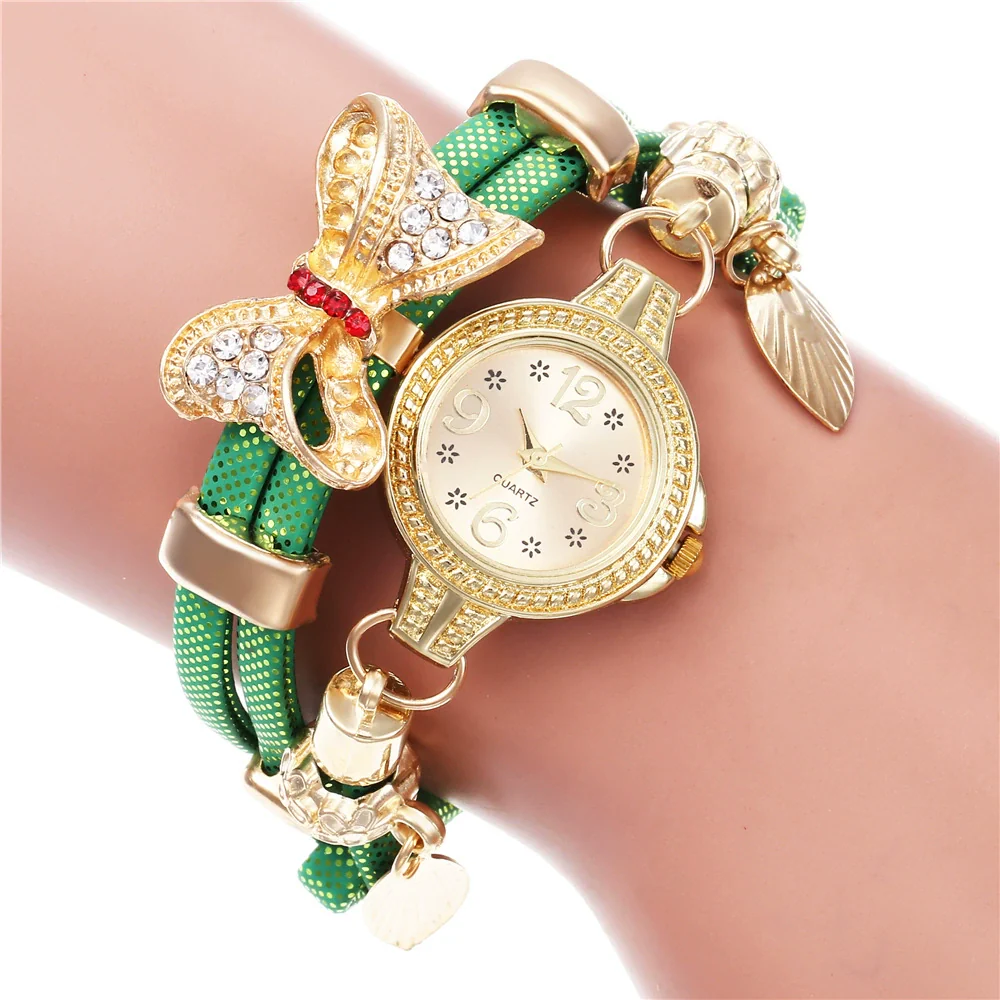Women's Alloy Case Pu Strap Butterfly Bracelet Quartz Watch Jewelry - Image 9