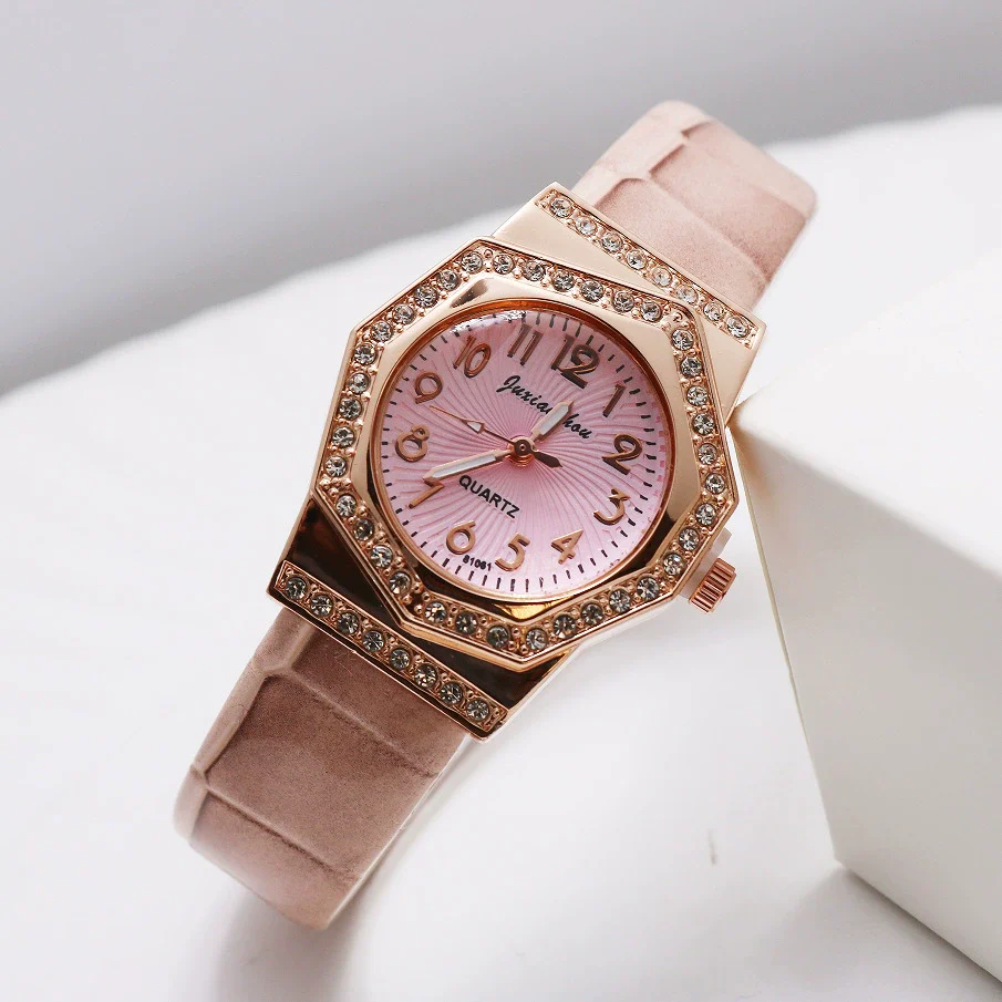 Women's Alloy Case Pu Strap Quartz Watch With Rhombus Dial And Spiral Crown In Leisure Style - Image 2