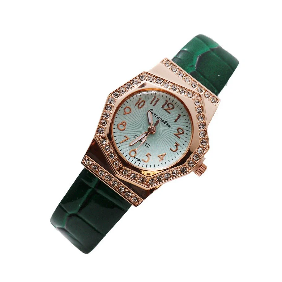 Women's Alloy Case Pu Strap Quartz Watch With Rhombus Dial And Spiral Crown In Leisure Style - Image 5