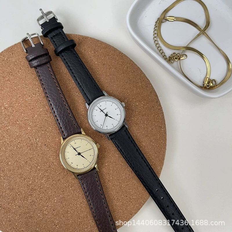 Women's Alloy Case Quartz Watch With Golden Dial Roman Digital And Small Round Shape Leisure Style - Image 5