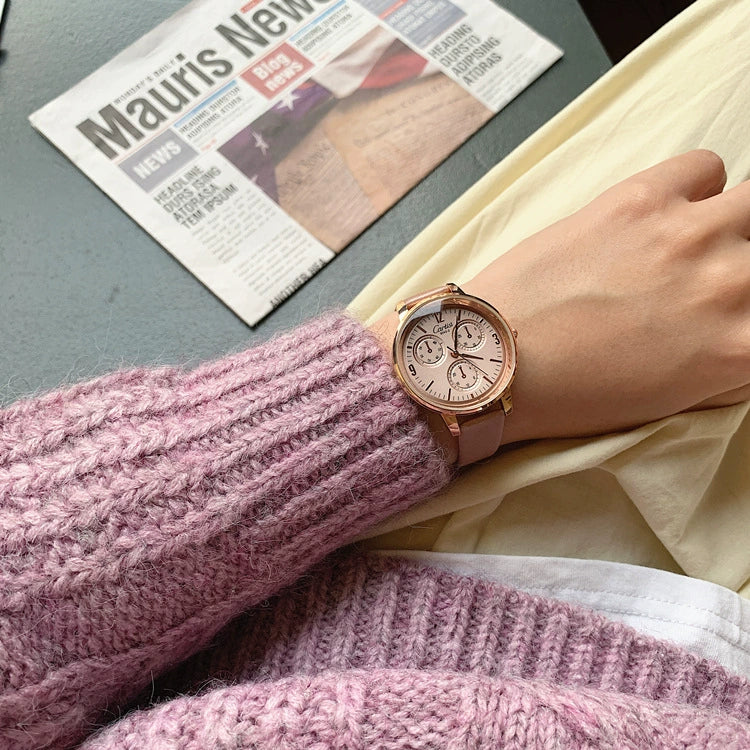 Women's Alloy Case Quartz Watch With Imitation Leather Strap And Stainless Steel Horseshoe Buckle Round Dial Sports Style - Image 8