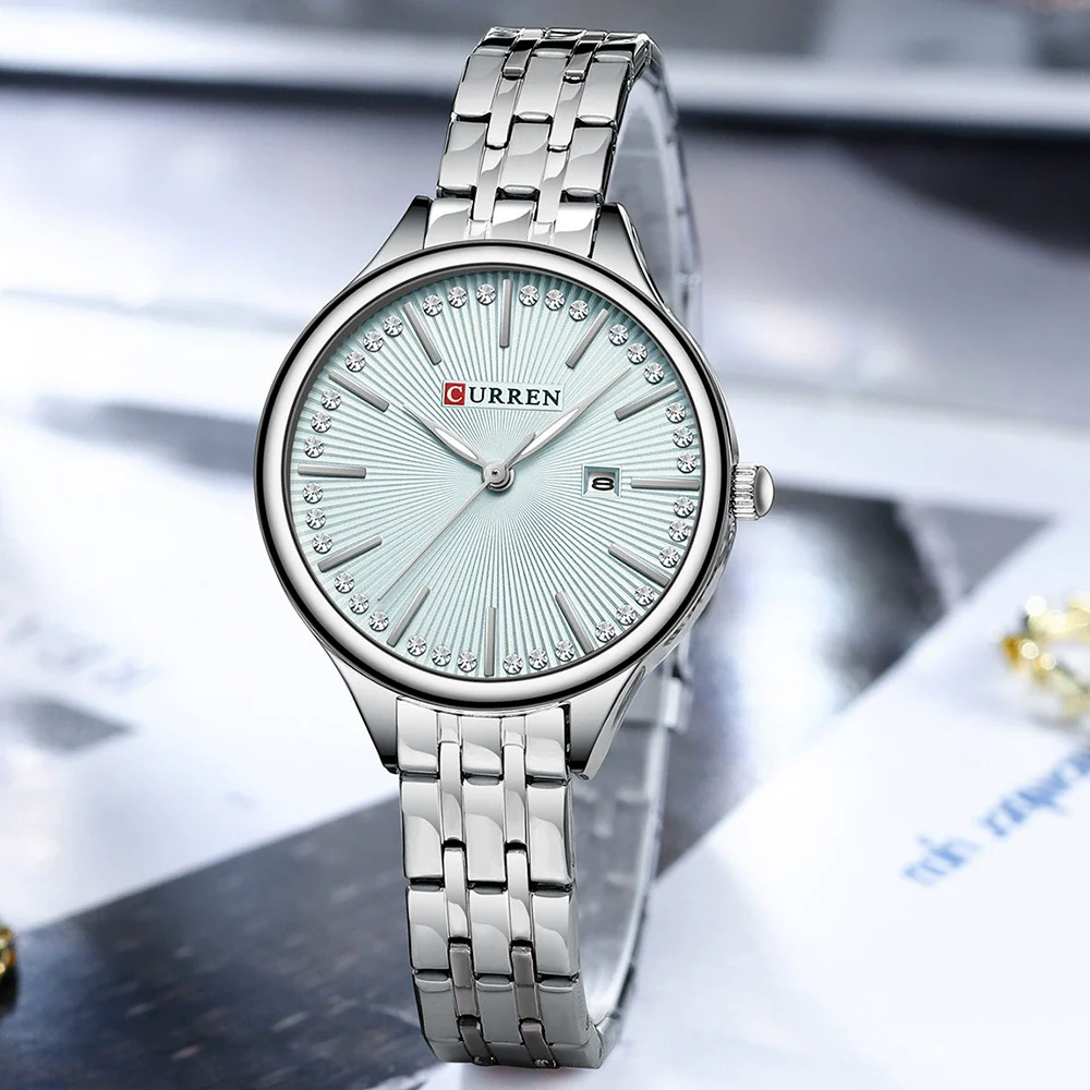 Women's Alloy Case Stainless Steel Band Round Dial Quartz Casual Rhinestone Watch - Image 3