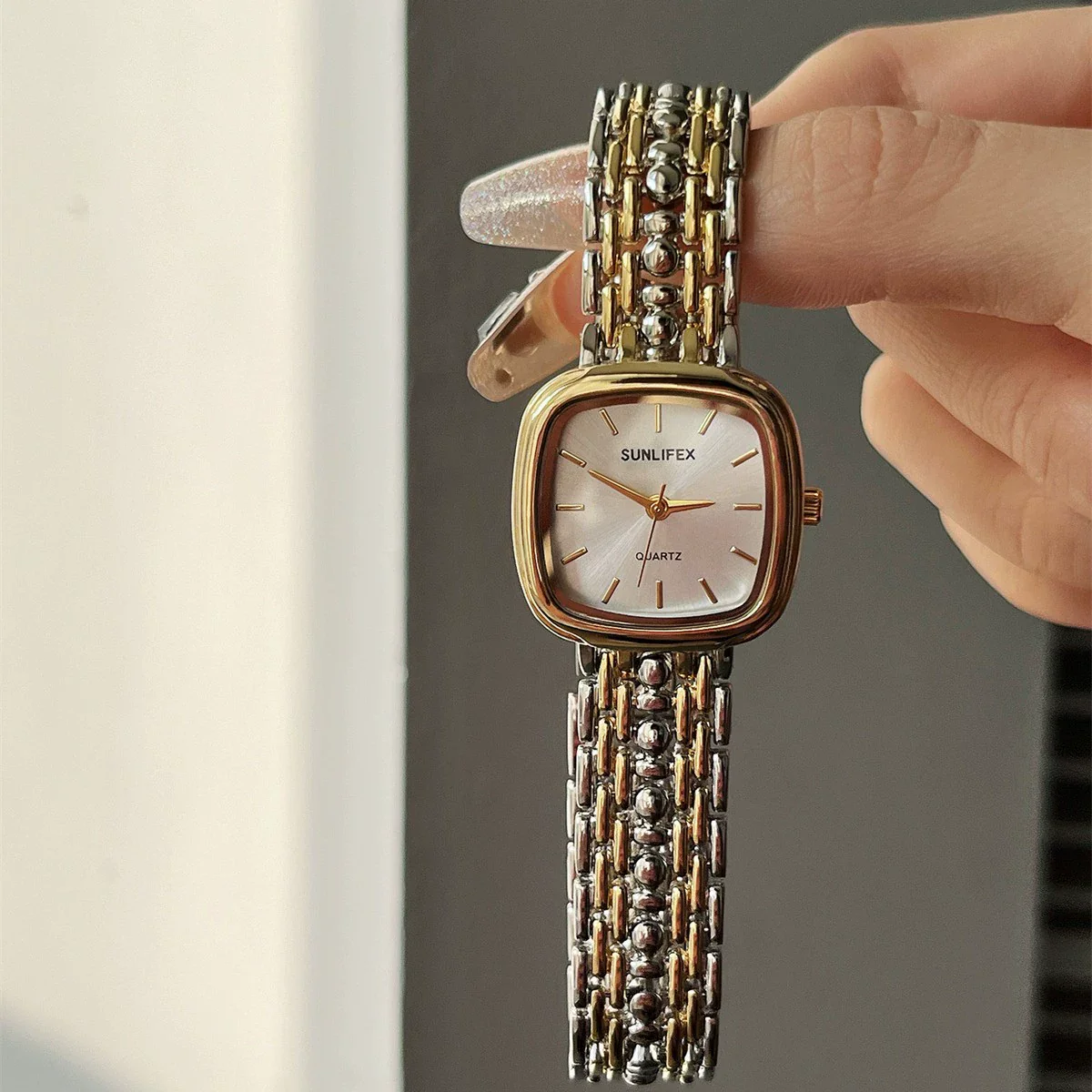 Women's Alloy Case Stainless Steel Band Square Fashion Quartz Watch