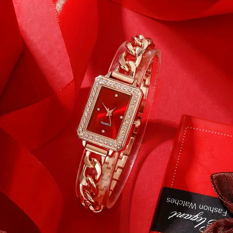 Women's Alloy Case Stainless Steel Strap Square Quartz Watch With Matching Jewelry Set Fashion Simple Elegant Leisure Style - Image 5