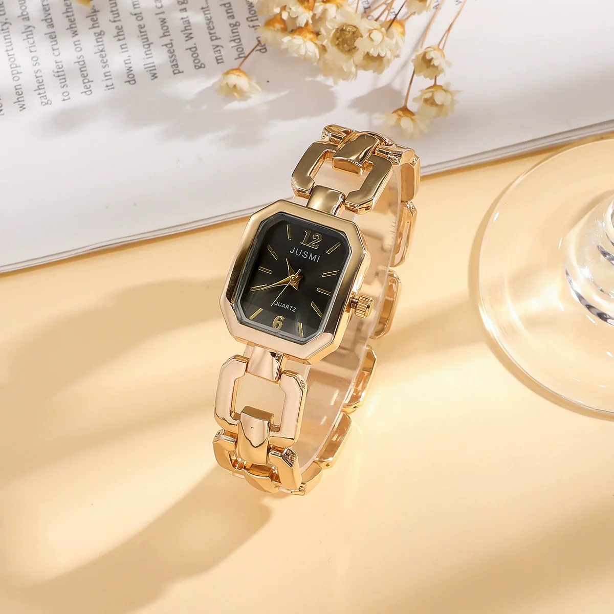 Women's Alloy Chain Watch And Butterfly Bracelet Fivepiece Set Square Shape Elegant Fashion Business Style - Image 3