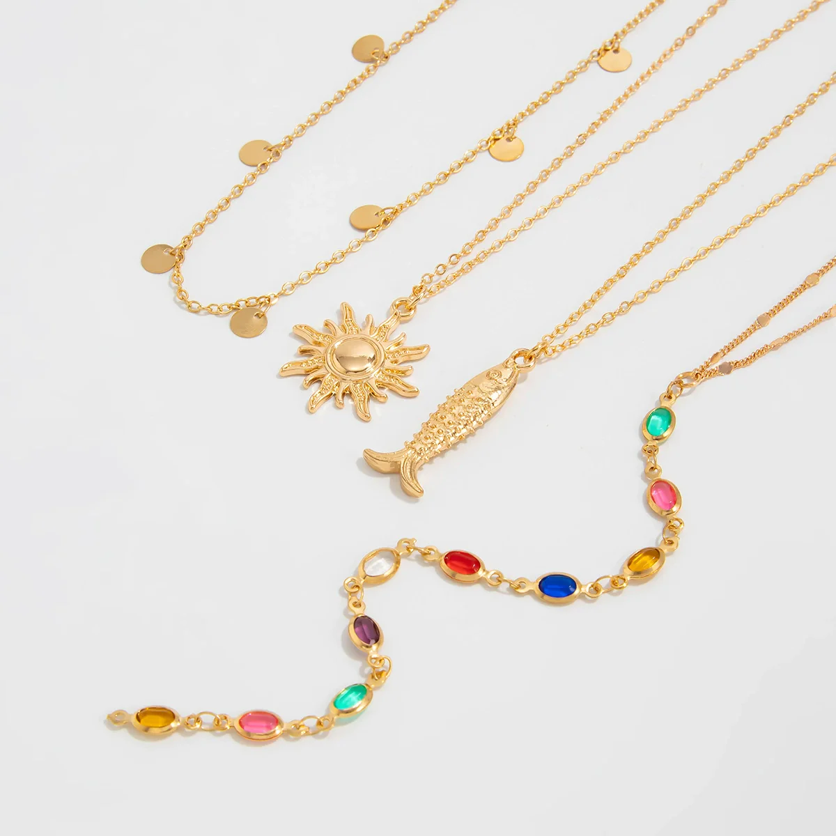 Women's Alloy Clavicle Chain With Colorful Crystal Sunflower Fish Pendant Star Geometric Animal Zodiac Pattern And Electroplating Design - Image 3