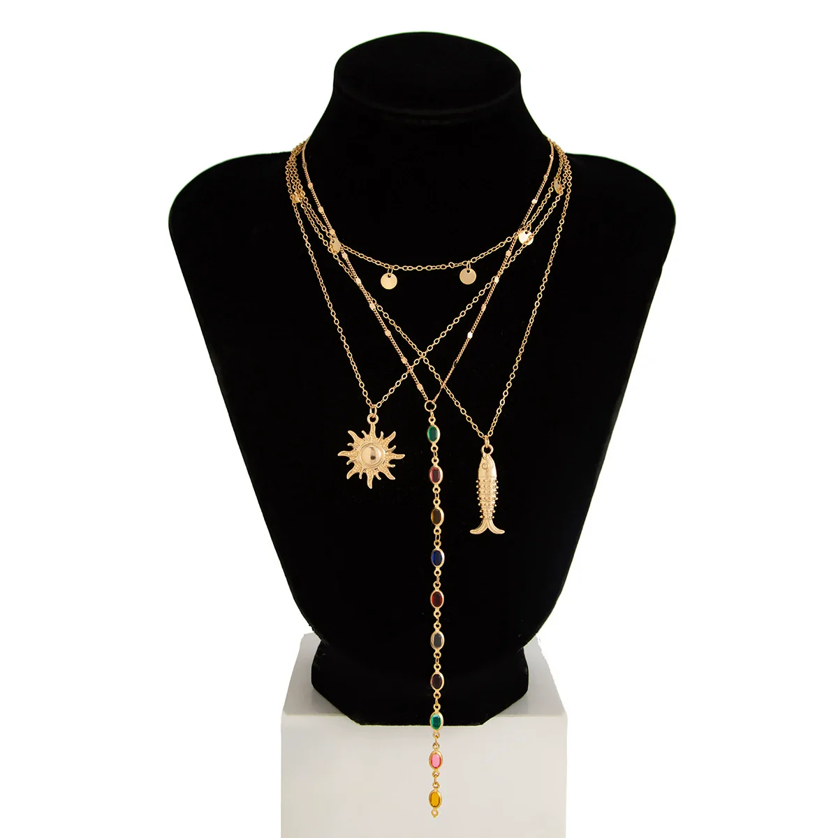 Women's Alloy Clavicle Chain With Colorful Crystal Sunflower Fish Pendant Star Geometric Animal Zodiac Pattern And Electroplating Design - Image 4