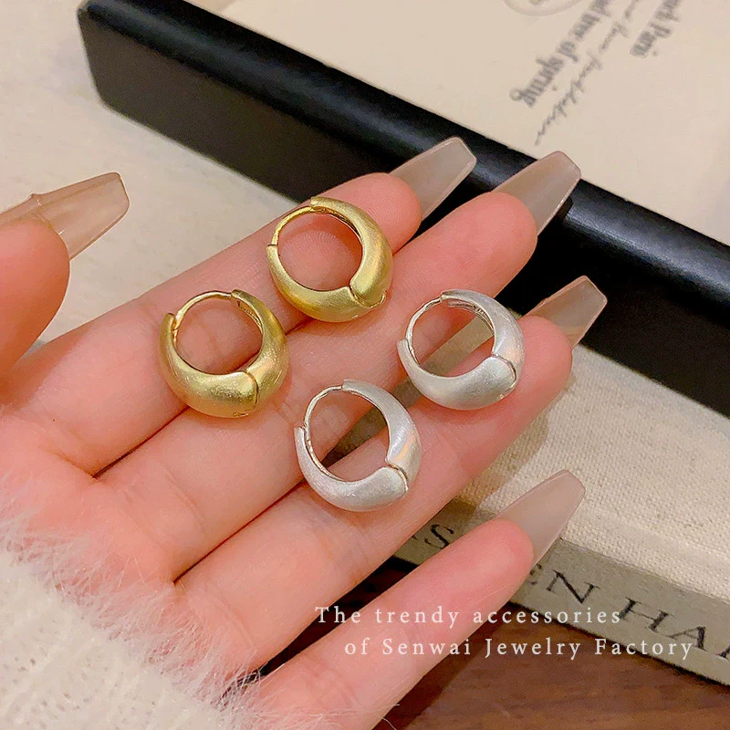 Women's Alloy Copper Geometric Oval Hoop Earrings Matte Brushed Electroplating Design - Image 3
