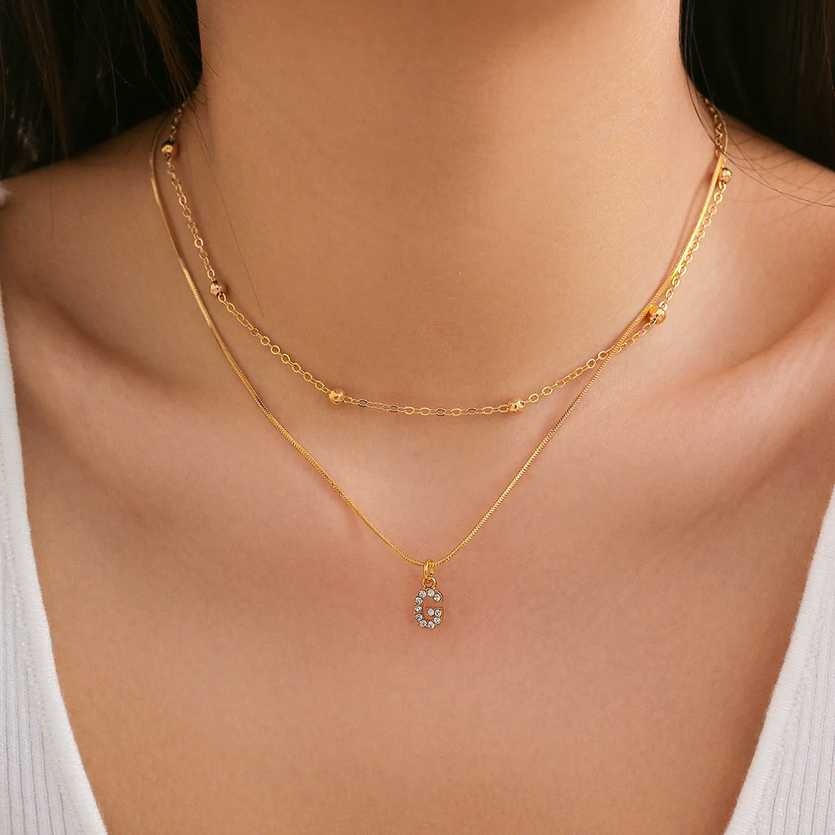 Women's Alloy Double Layer Snake Bone Necklace With Diamond And English Letter Pendant